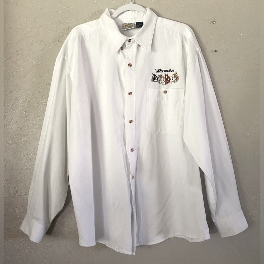 Blue Pointe Embroidered “Pinto” Ponies White Button Down Shirt Adult Size Large
